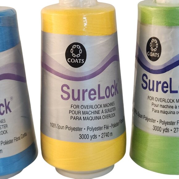 Coats SureLock Overlock Machine Thread 4-Pack 3000 Yards Each Orange Blue Yellow - Picture 5 of 10